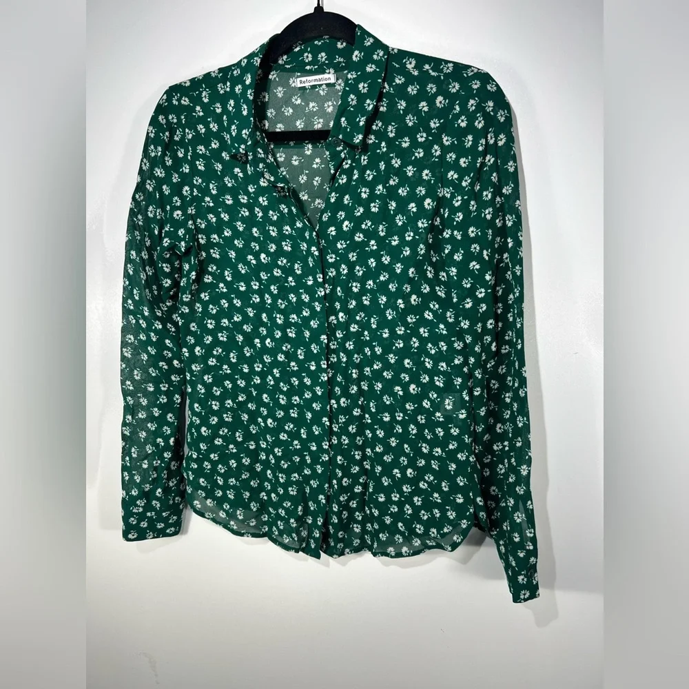 REFORMATION Violet Blouse in Chive Sz X-Small